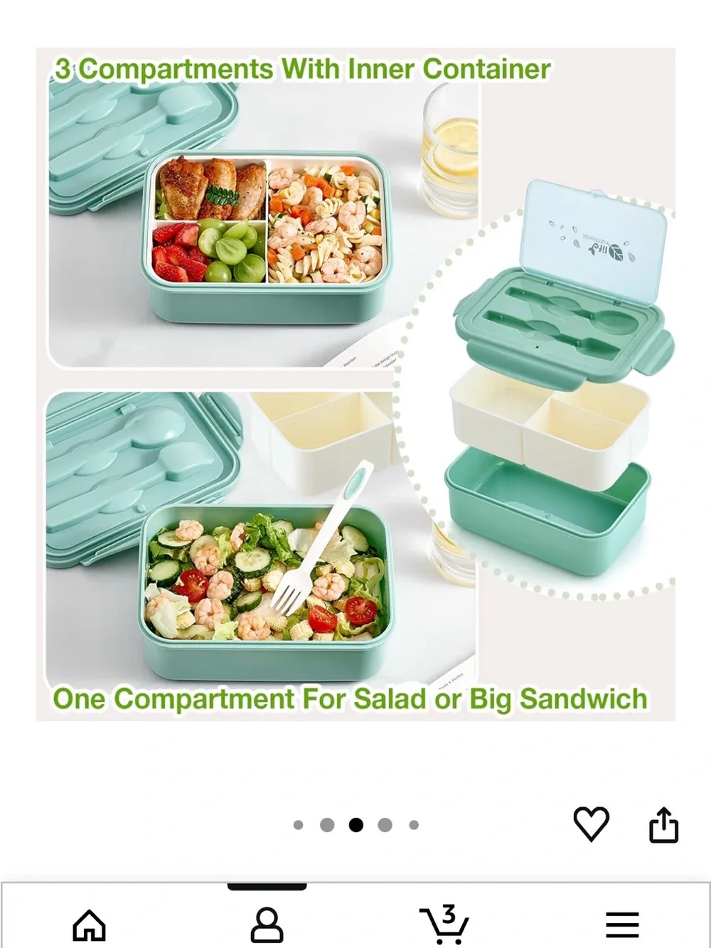 Bento Boxes Set with Utensils - Pink, Green & Gold